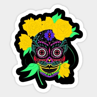 black catrina in floral tropical pattern in skeleton art ecopop Sticker